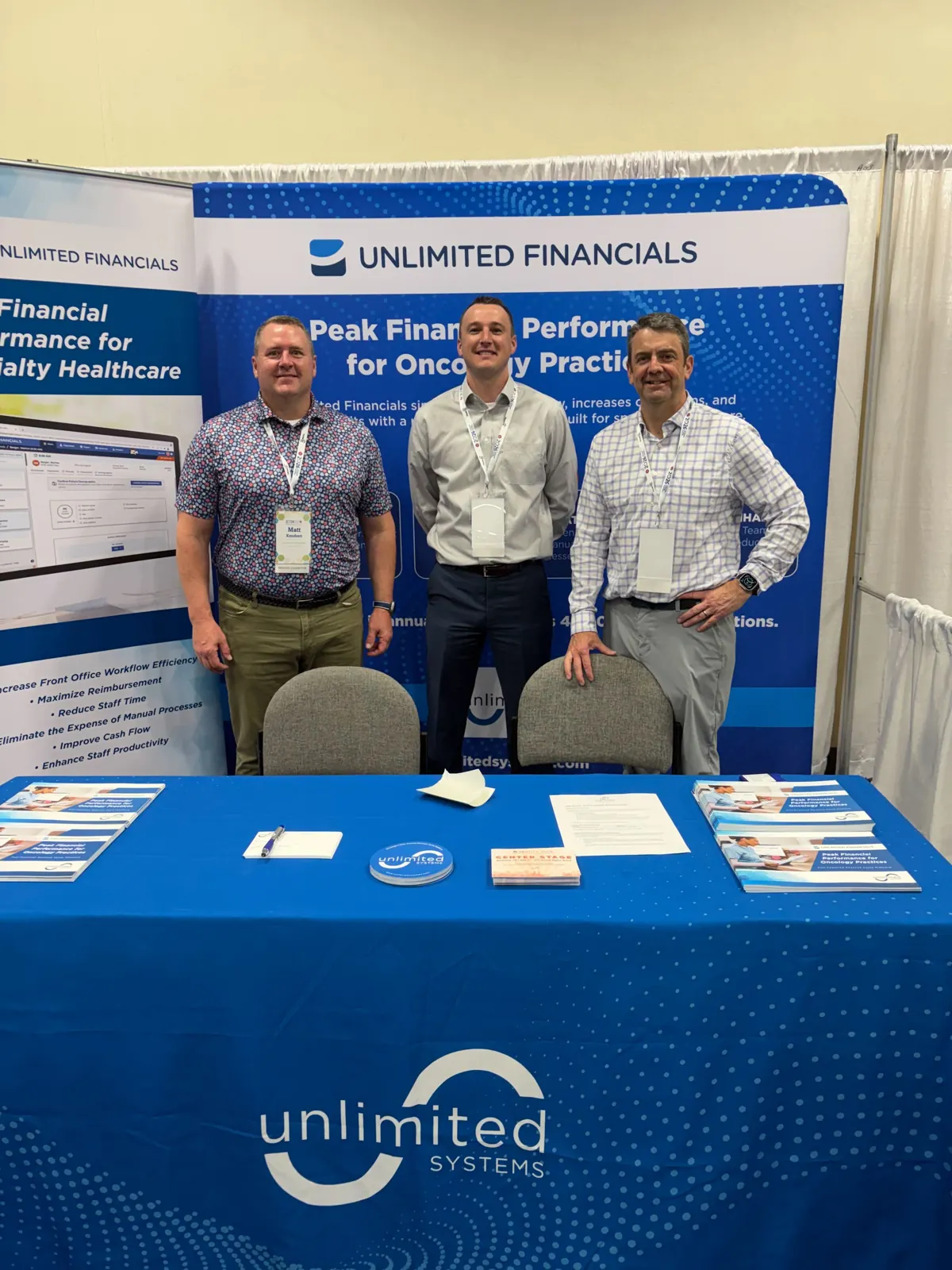 The Unlimited Systems team at the Unlimited Financials oncology practices booth at a specialty conference