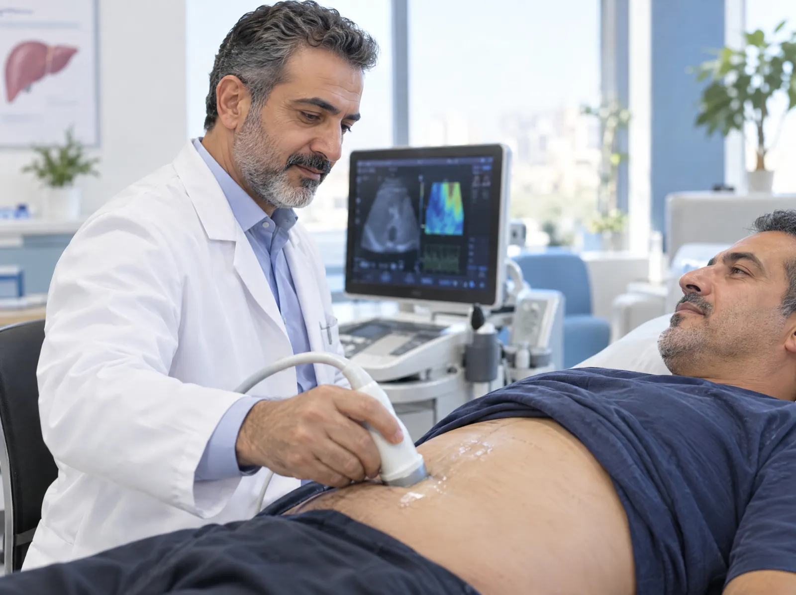 RCM software for Hepatology: hepatologist performing a liver elastography scan