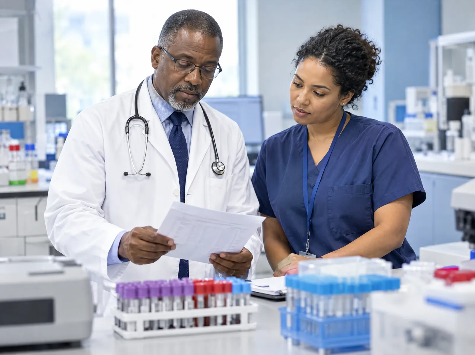 RCM software for Infectious Disease: infectious disease physician reviewing lab results with a nurse
