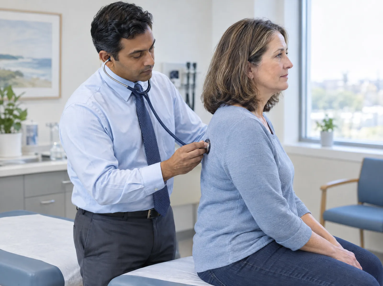 RCM software for Internal Medicine: internist listening to a patient's lungs with a stethoscope