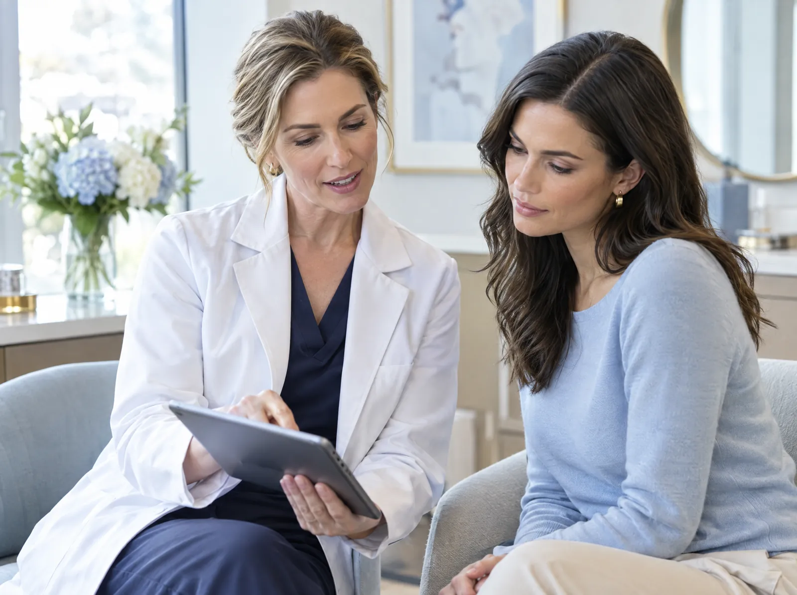 RCM software for Plastic Surgery: plastic surgeon in a consultation with a patient
