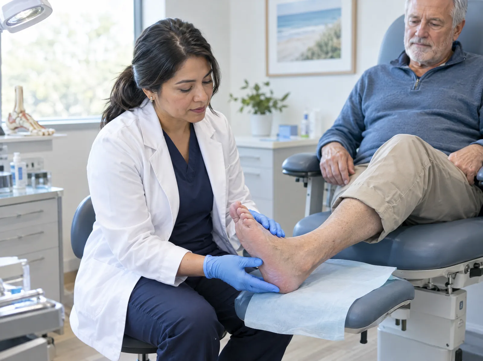 RCM software for Podiatry: podiatrist examining an older patient's foot