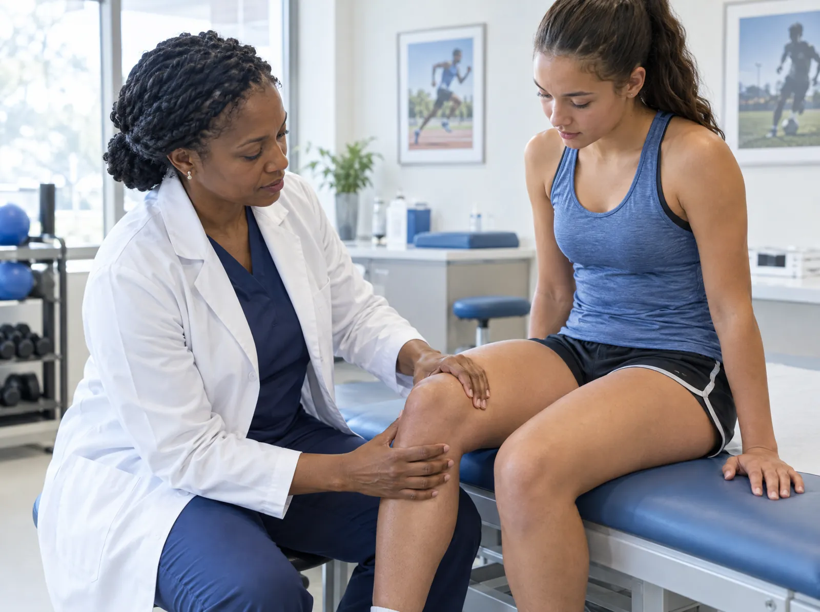 RCM software for Sports Medicine: sports medicine physician examining a young athlete's knee