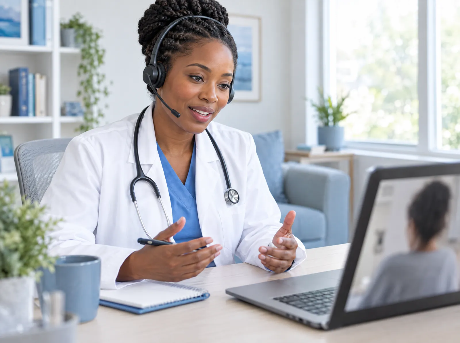 RCM software for Telehealth: physician conducting a telehealth video visit