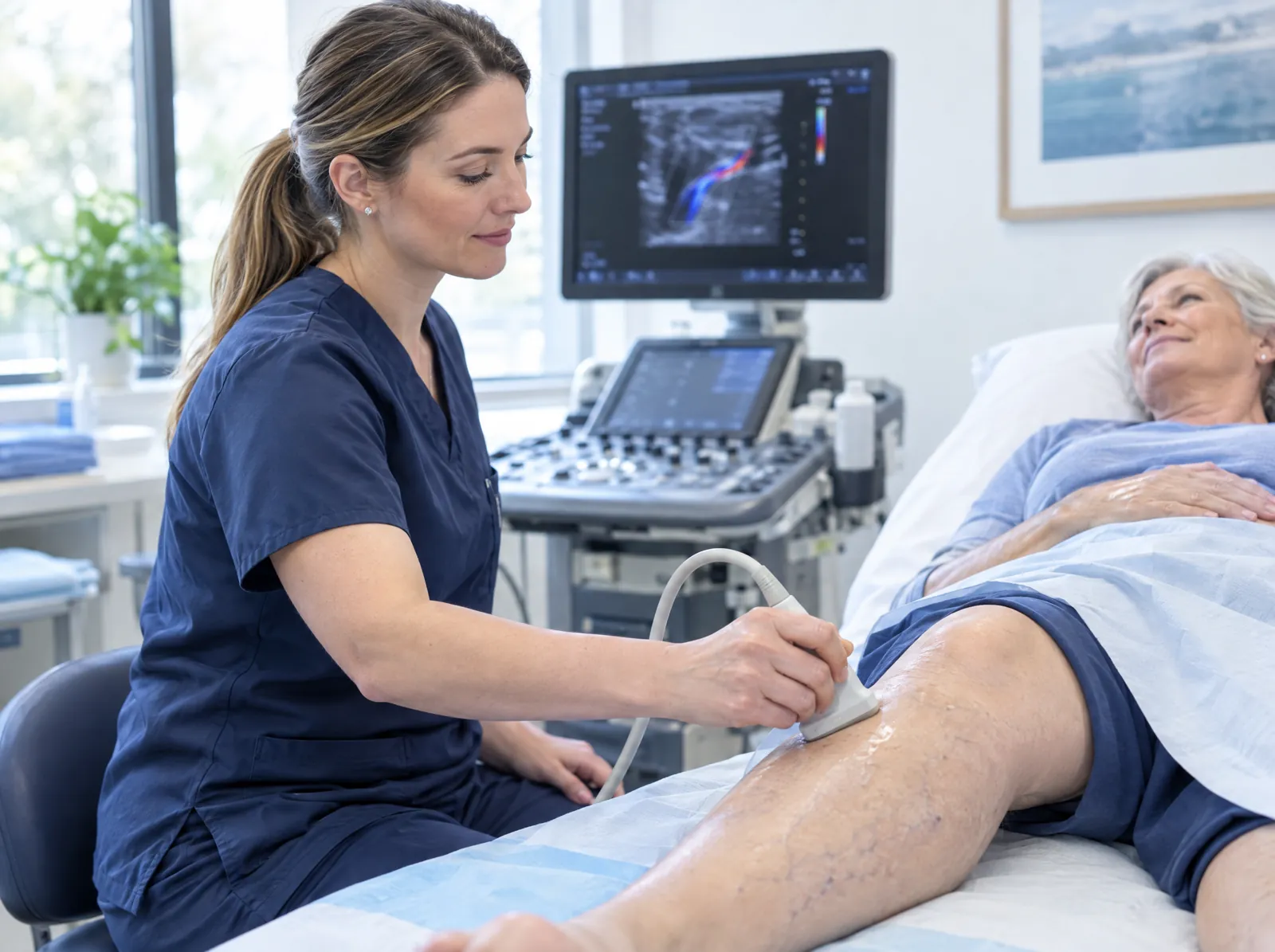 RCM software for Vascular Medicine: vascular sonographer performing a leg vein ultrasound