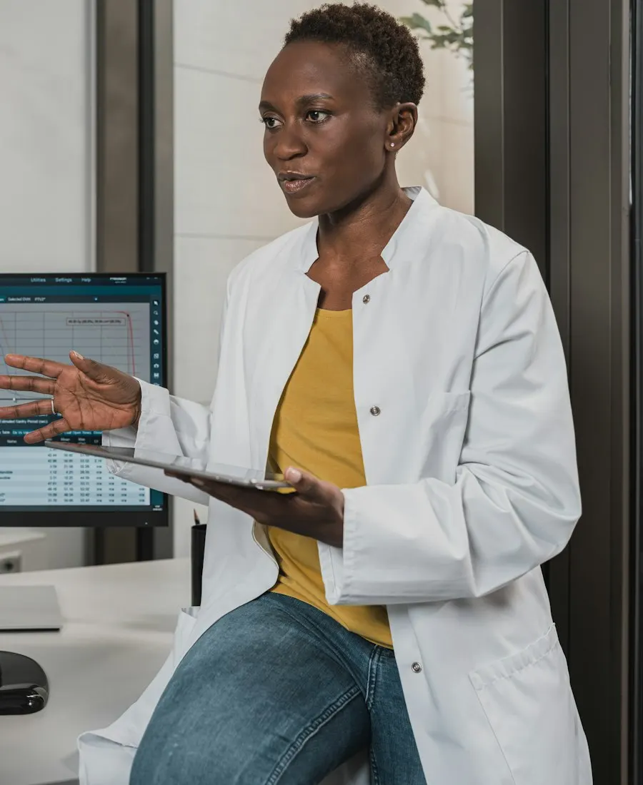 Physician reviewing results at an office workstation