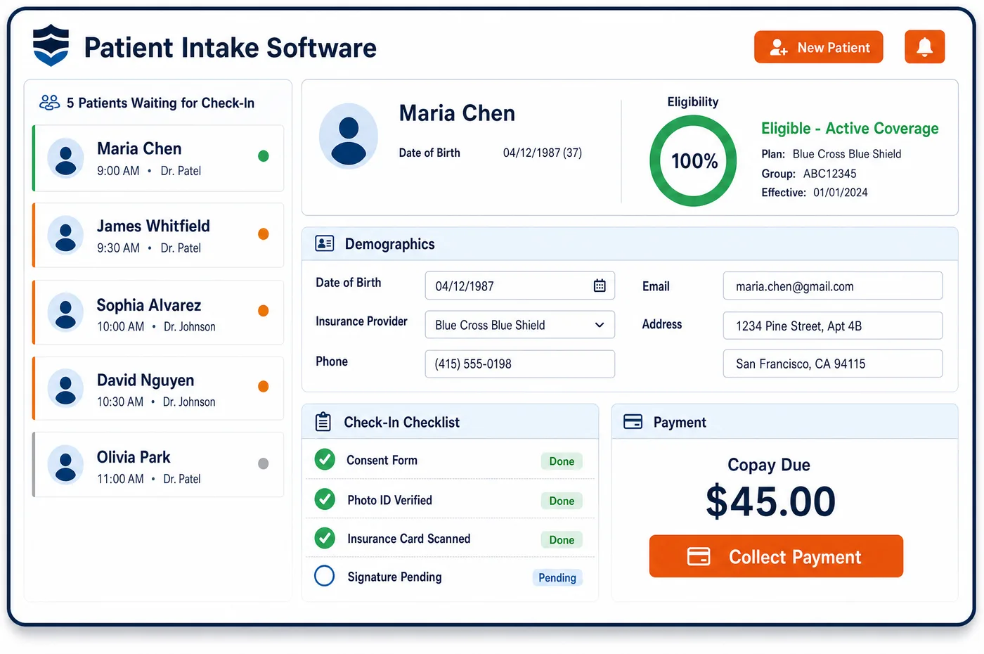 Unlimited Financials patient intake software interface