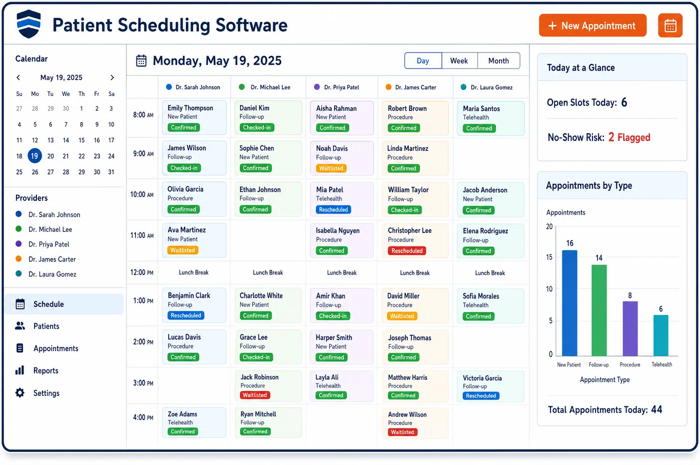 Unlimited Financials patient scheduling software interface